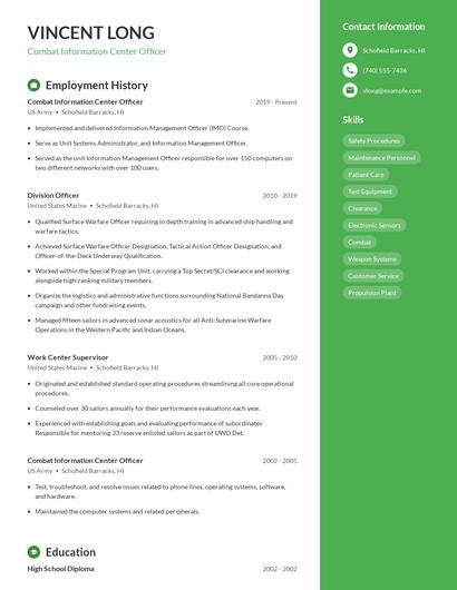 Combat Information Center Officer Resume