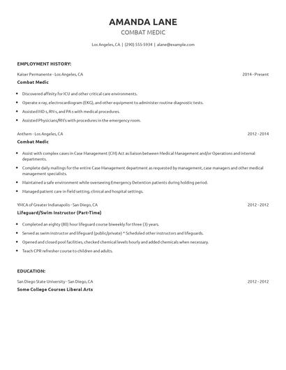 Combat Medic Resume