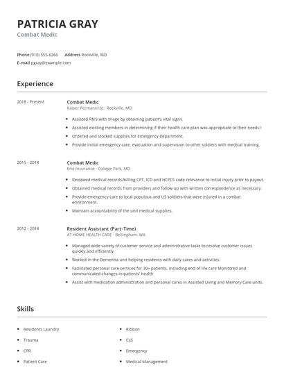 Combat Medic Resume
