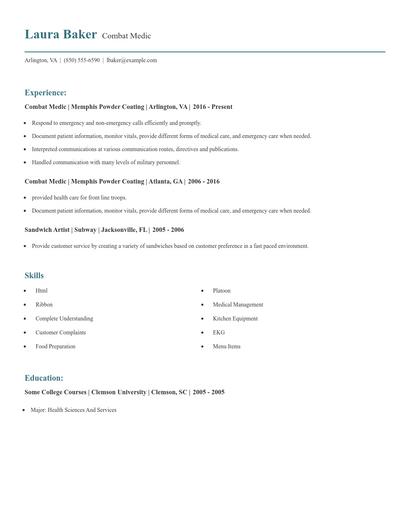 Combat Medic Resume