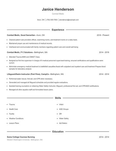 Combat Medic Resume