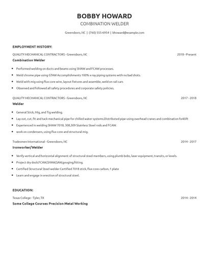 Combination Welder Resume