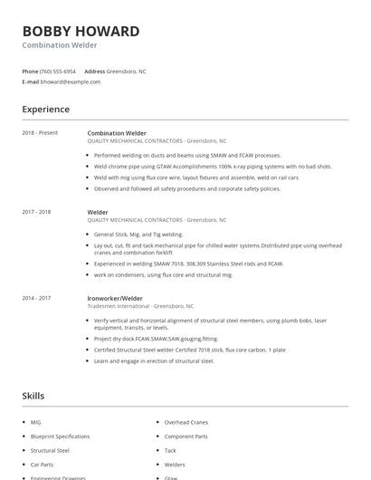 Combination Welder Resume