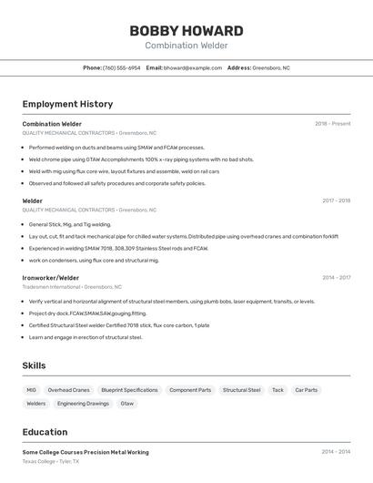 Combination Welder Resume