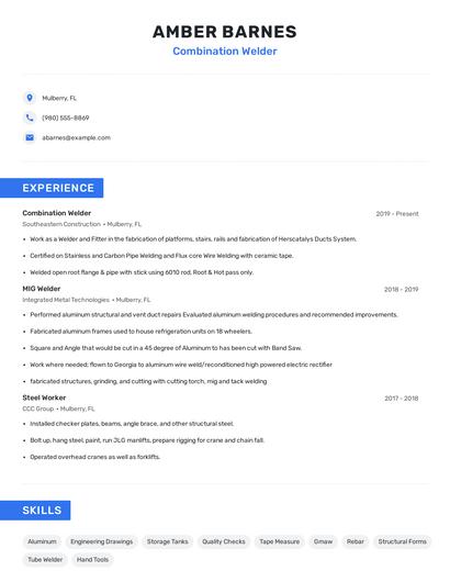 Combination Welder Resume