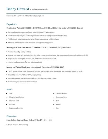 Combination Welder Resume