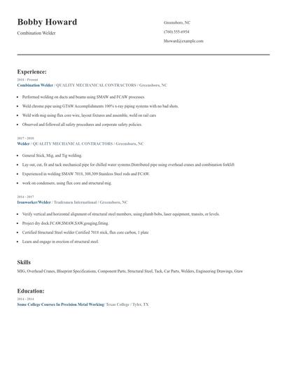 Combination Welder Resume