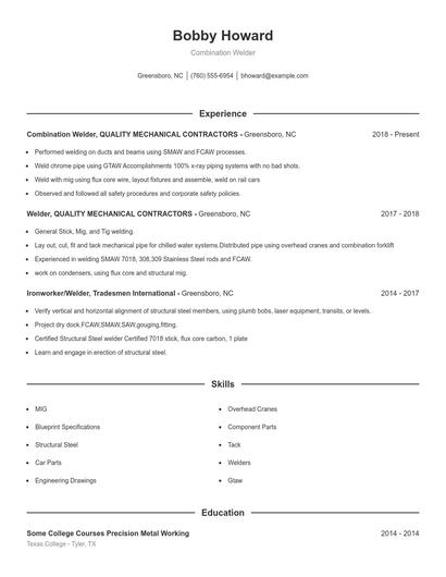 Combination Welder Resume