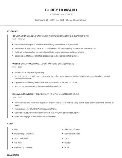 Combination Welder Resume