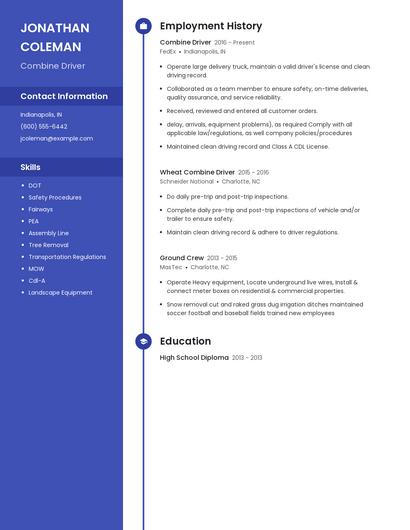 Combine Driver Resume