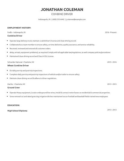 Combine Driver Resume