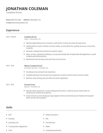 Combine Driver Resume