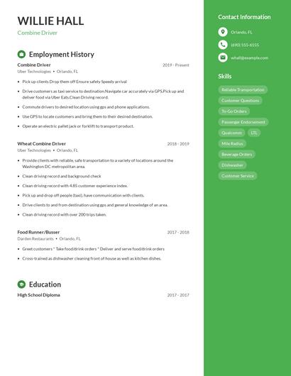 Combine Driver Resume