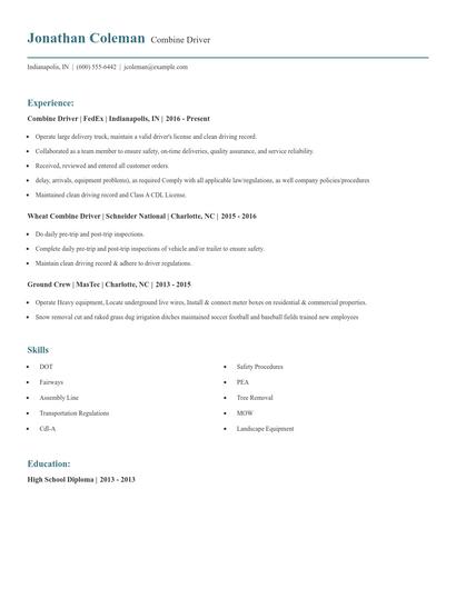 Combine Driver Resume