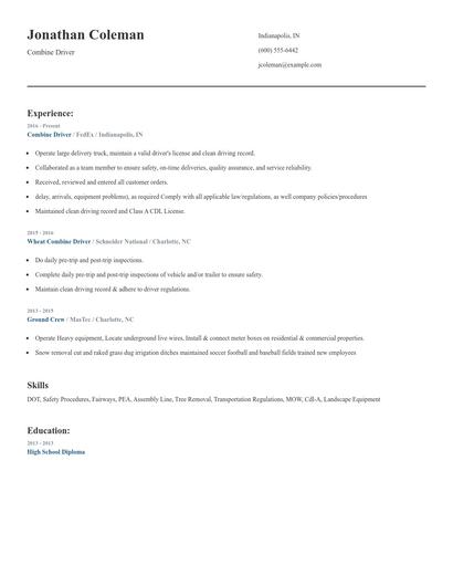 Combine Driver Resume