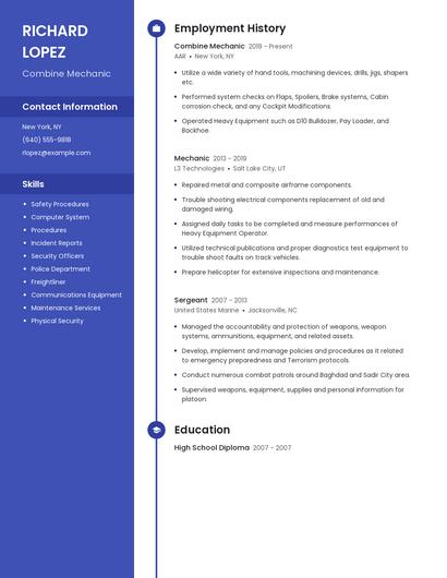 Combine Mechanic Resume