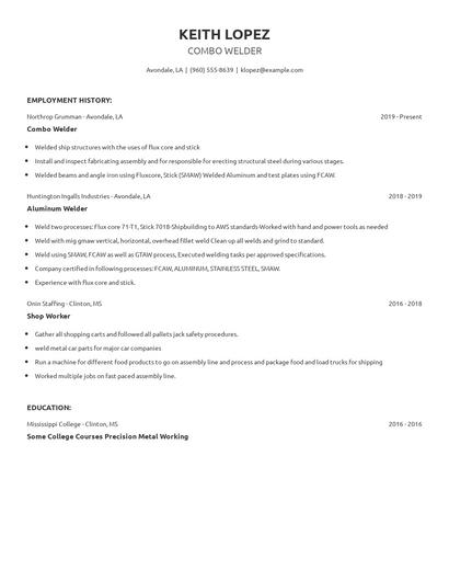 Combo Welder Resume