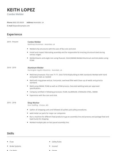 Combo Welder Resume