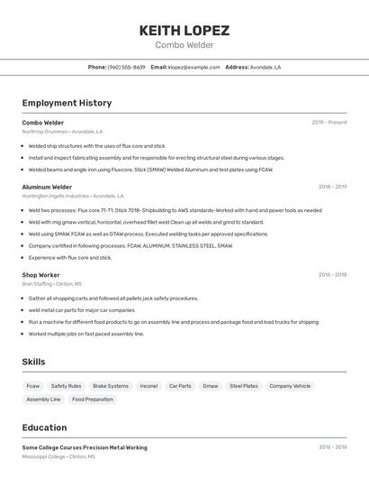 Combo Welder Resume