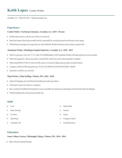 Combo Welder Resume
