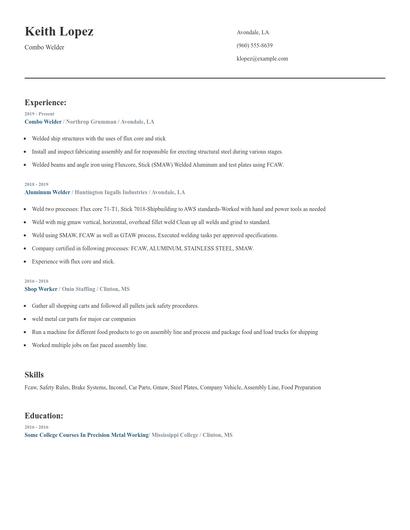 Combo Welder Resume