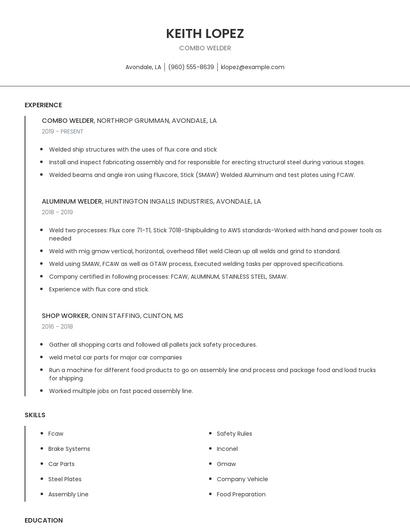 Combo Welder Resume