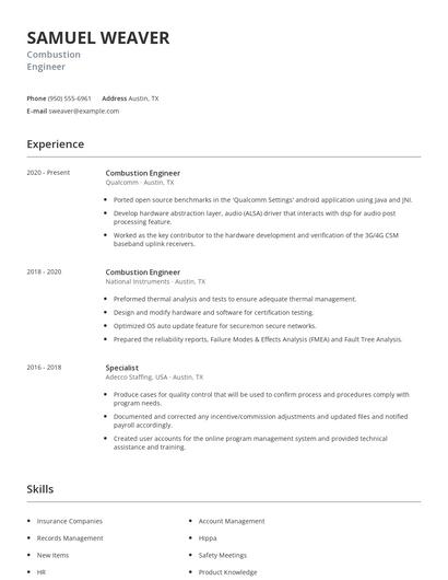 Combustion Engineer Resume
