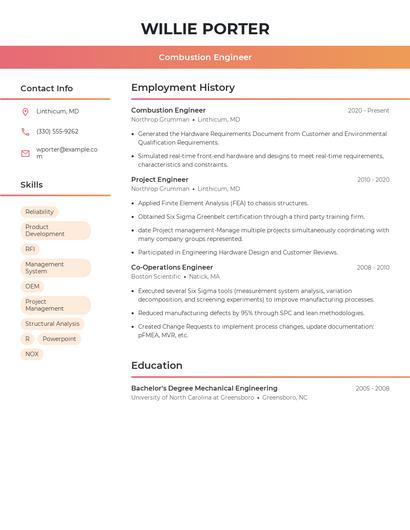 Combustion Engineer Resume