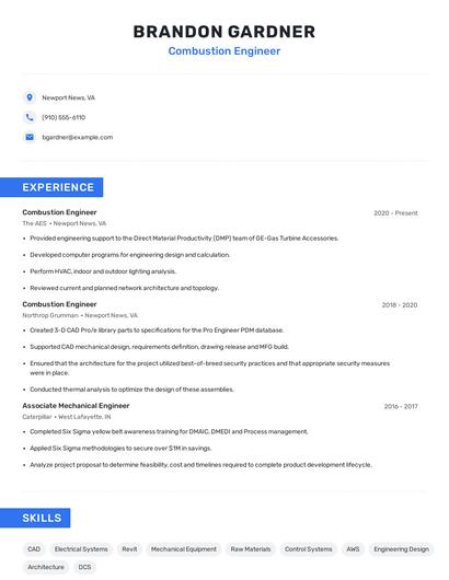 Combustion Engineer Resume