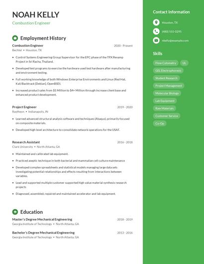 Combustion Engineer Resume