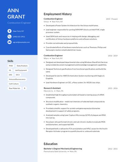 Combustion Engineer Resume