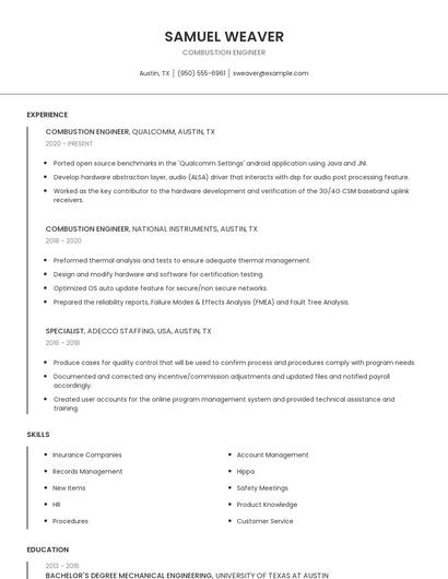 Combustion Engineer Resume