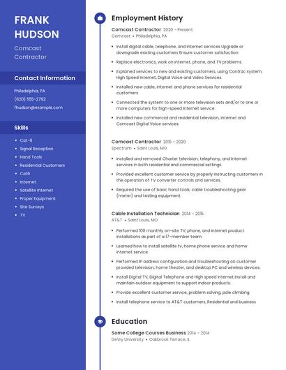 Comcast Contractor Resume