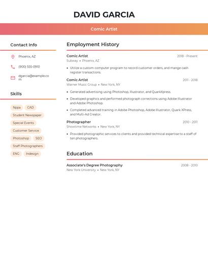Comic Artist Resume