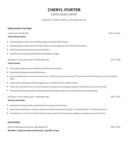 Comic Book Artist Resume