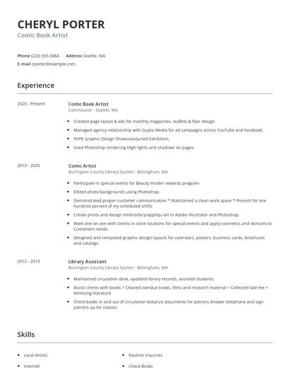 Comic Book Artist Resume