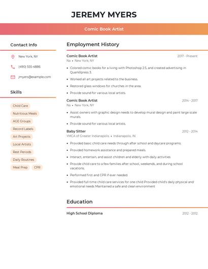 Comic Book Artist Resume