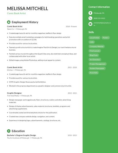 Comic Book Artist Resume