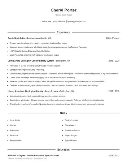 Comic Book Artist Resume