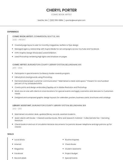 Comic Book Artist Resume