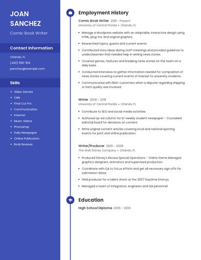 Comic Book Writer Resume