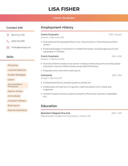 Comic Illustrator Resume