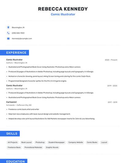 Comic Illustrator Resume