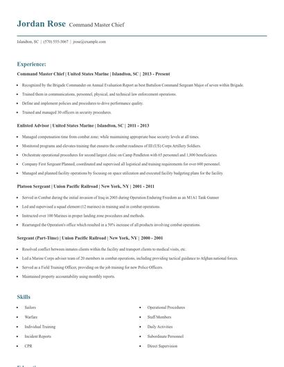 Command Master Chief Resume