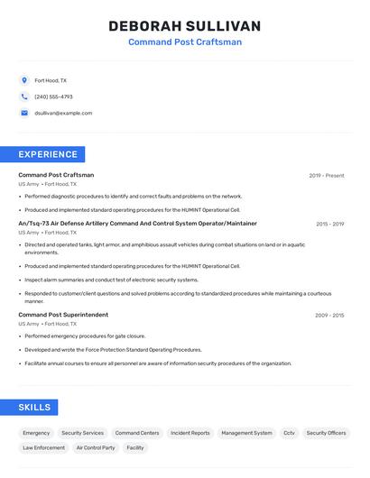 Command Post Craftsman Resume
