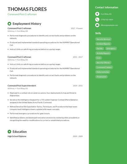 Command Post Craftsman Resume
