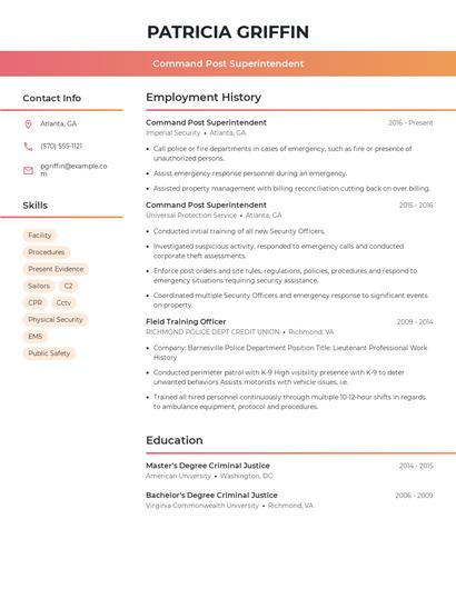 Command Post Superintendent Resume