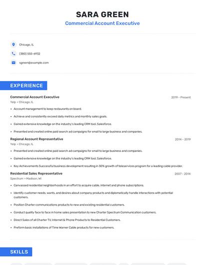 Commercial Account Executive Resume