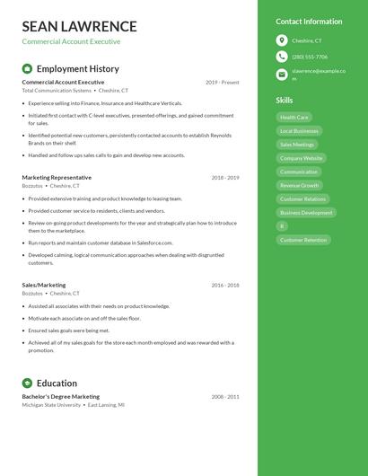 Commercial Account Executive Resume