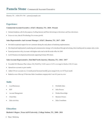 Commercial Account Executive Resume